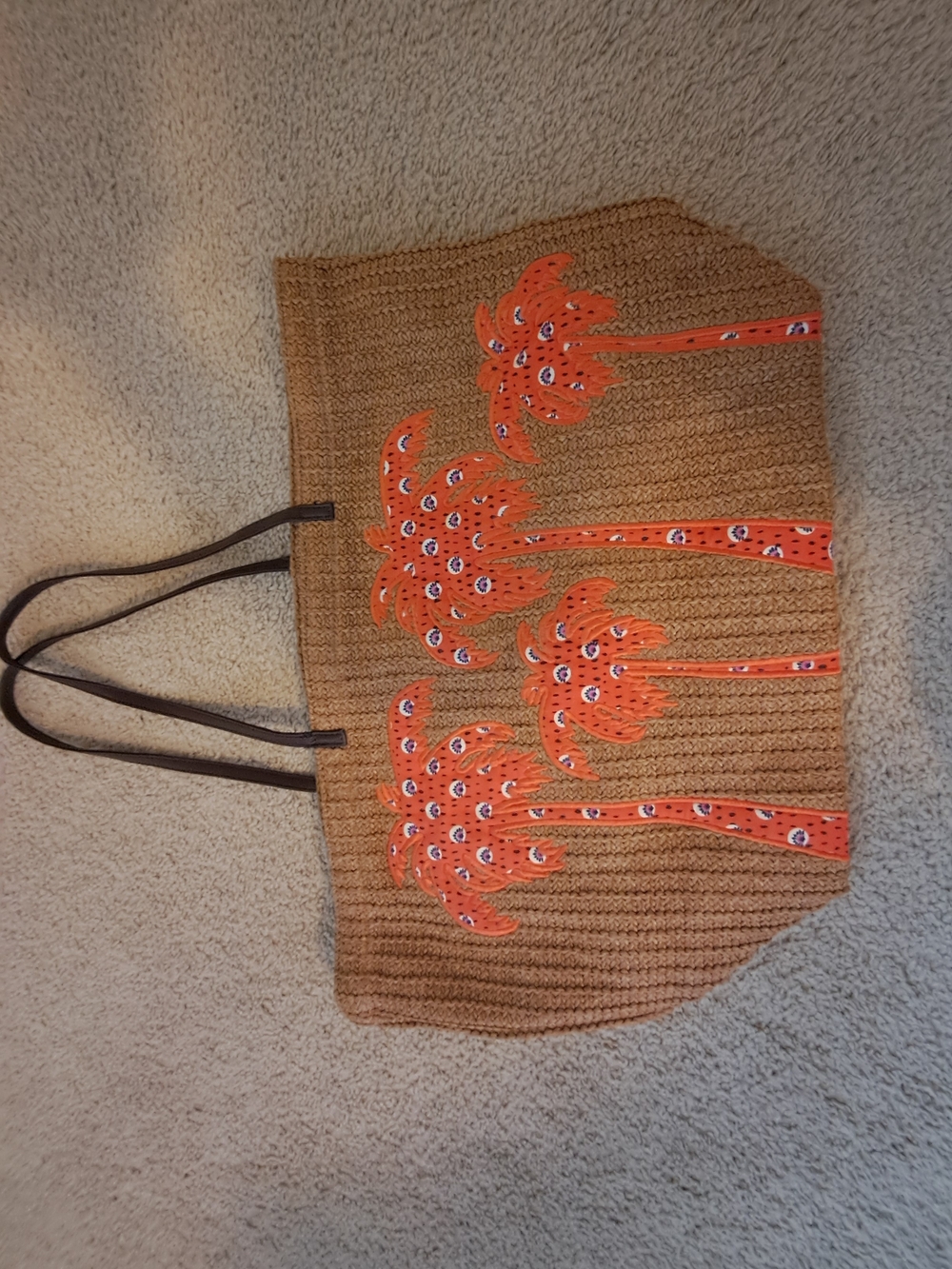 Vera Bradley Rio Rose Straw Beach Bag Shoulder Orange Palm Trees Appliques NEW - Picture 4 of 4